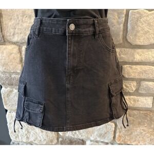 Project Rebel Denim Black Mini Skirt with Cargo Pockets Size Medium Y2K